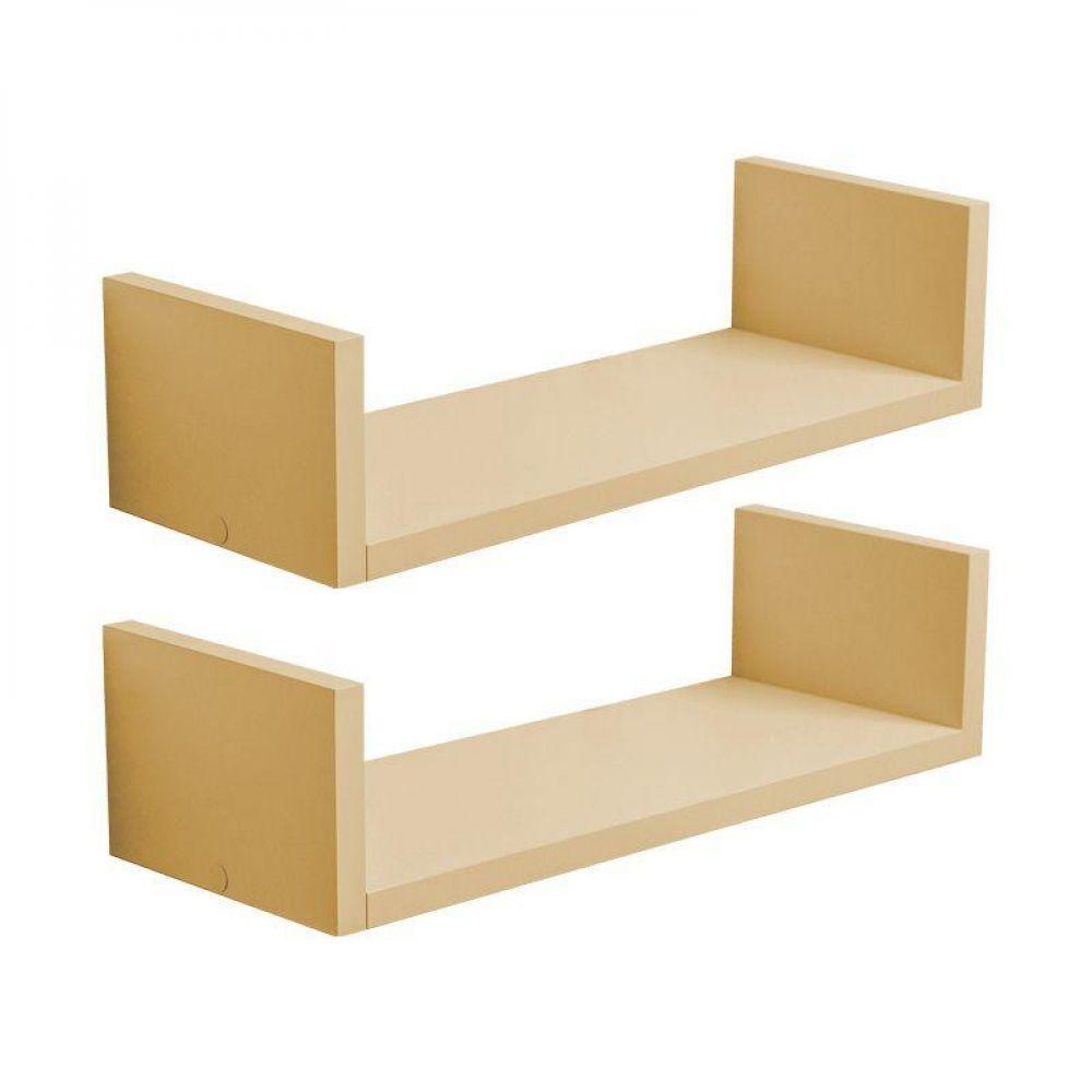 Kit 2 Prateleiras U 50 X 10cm Bege Claro Suporte Invisível - 2