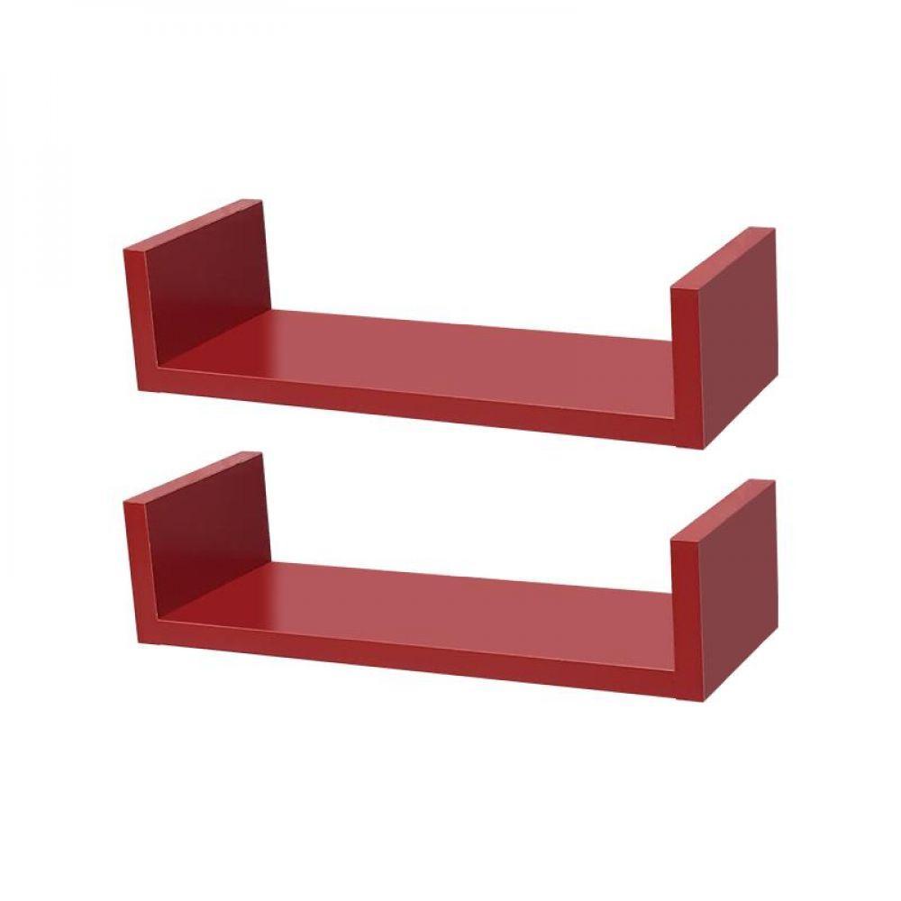 Kit 2 Prateleiras U 30 x 10cm Vermelha Suporte Invisível - 1