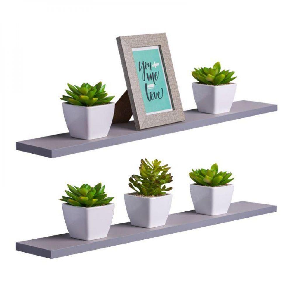 Kit 2 Prateleiras 70 X 15cm Cinza Claro Suporte Invisível - 1