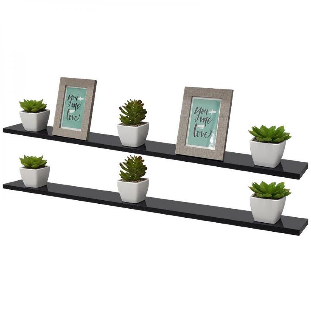 Kit 2 Prateleiras 100 X 15cm Preta Suporte Invisível - 3