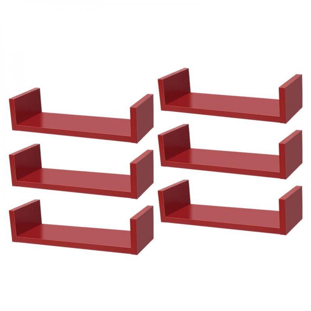 Kit 6 Prateleiras U 40 X 15cm Vermelha Suporte Invisível - 1