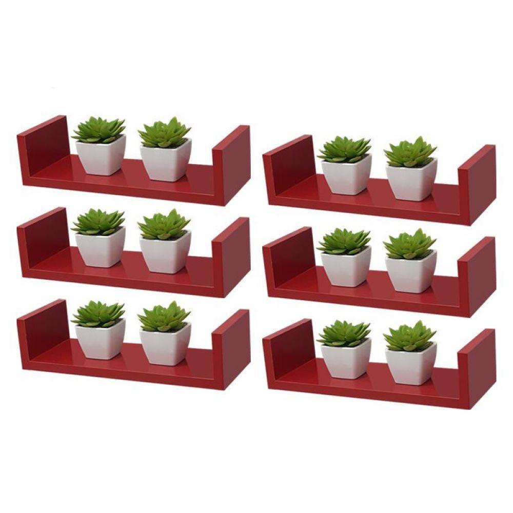 Kit 6 Prateleiras U 40 X 15cm Vermelha Suporte Invisível - 2