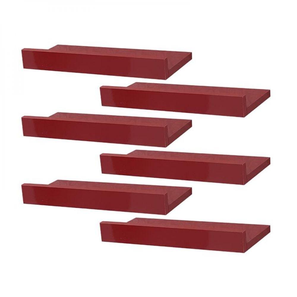 Kit 6 Prateleiras Porta Quadros 40 x 10cm Vermelha - 1