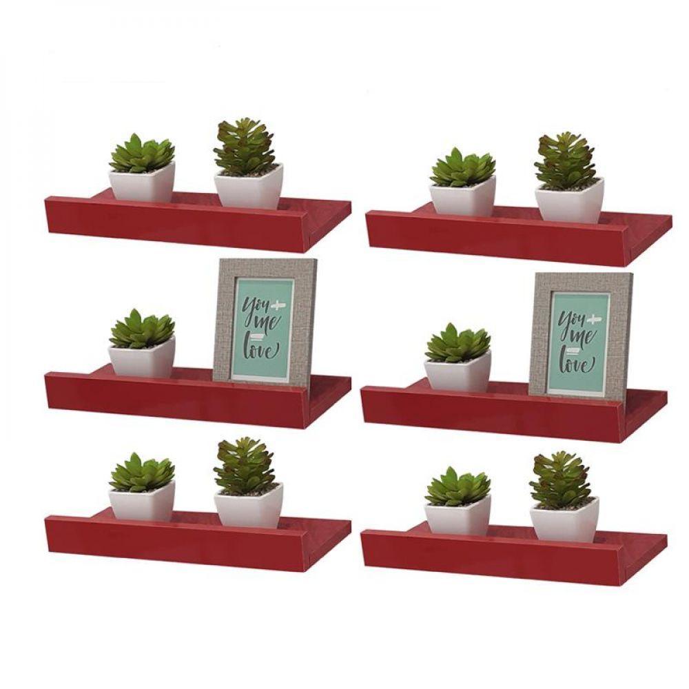 Kit 6 Prateleiras Porta Quadros 40 x 10cm Vermelha - 2