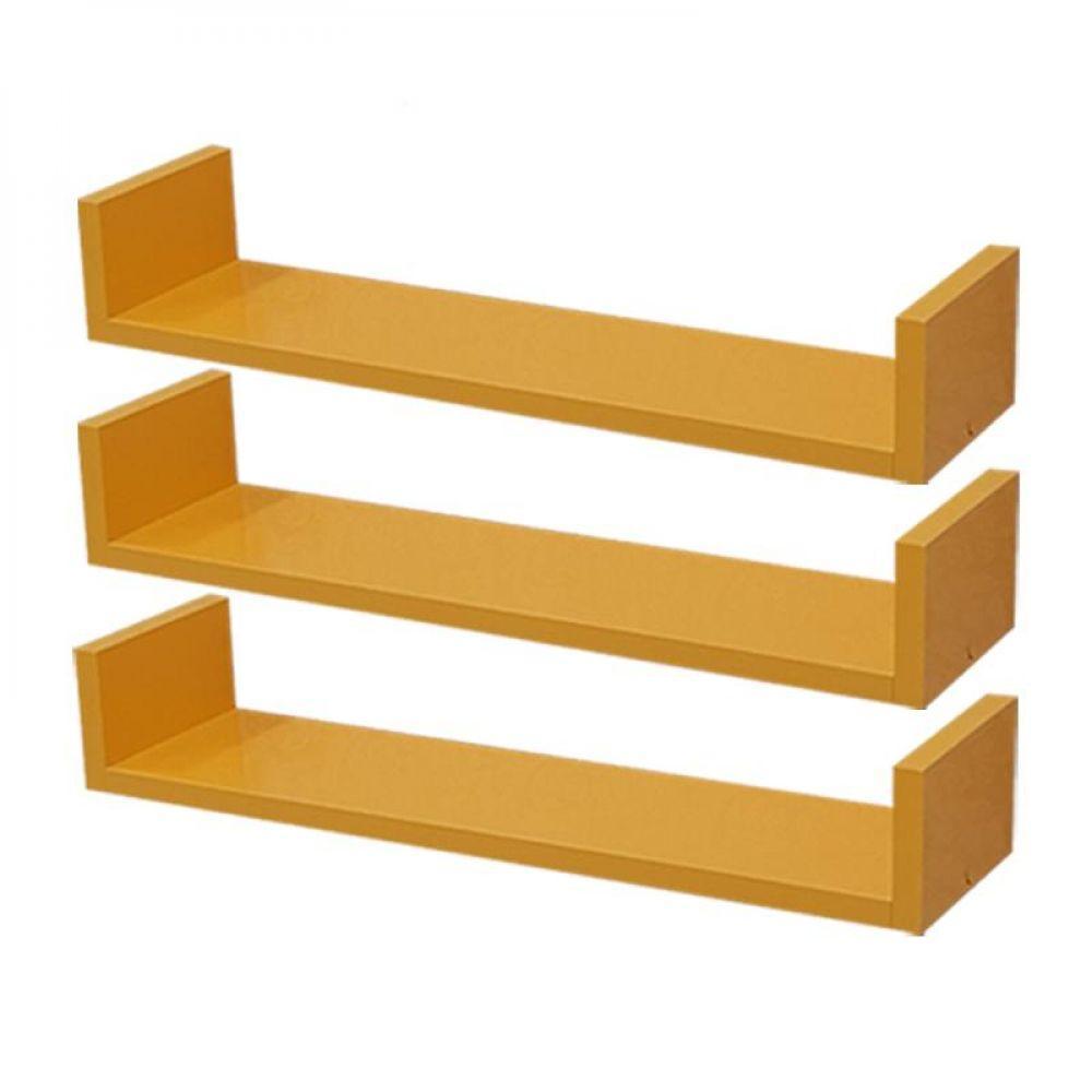 Kit 3 Prateleiras U 80 X 15cm Amarela Suporte Invisível - 1