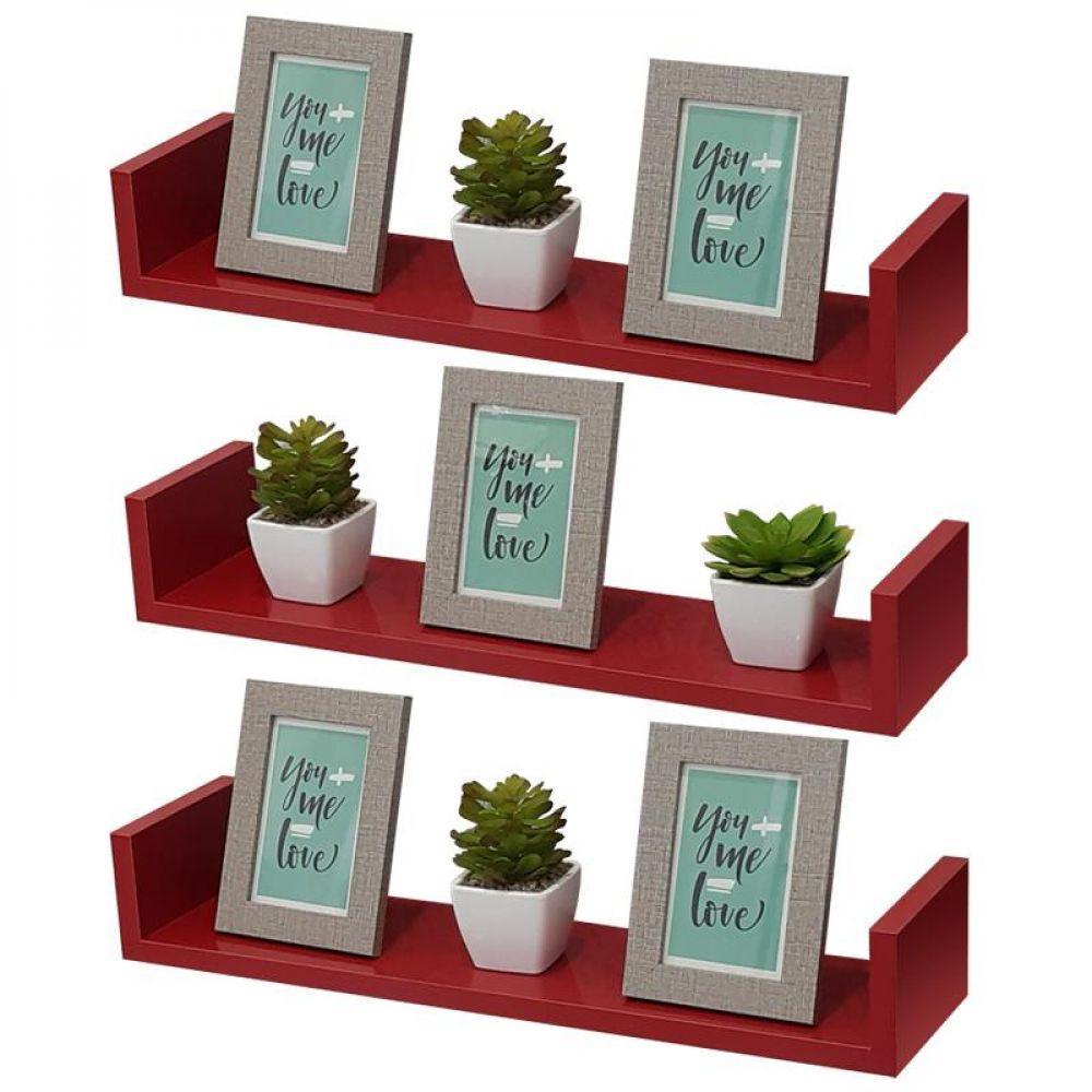 Kit 3 Prateleiras U 70 X 25cm Vermelha Suporte Invisível - 1