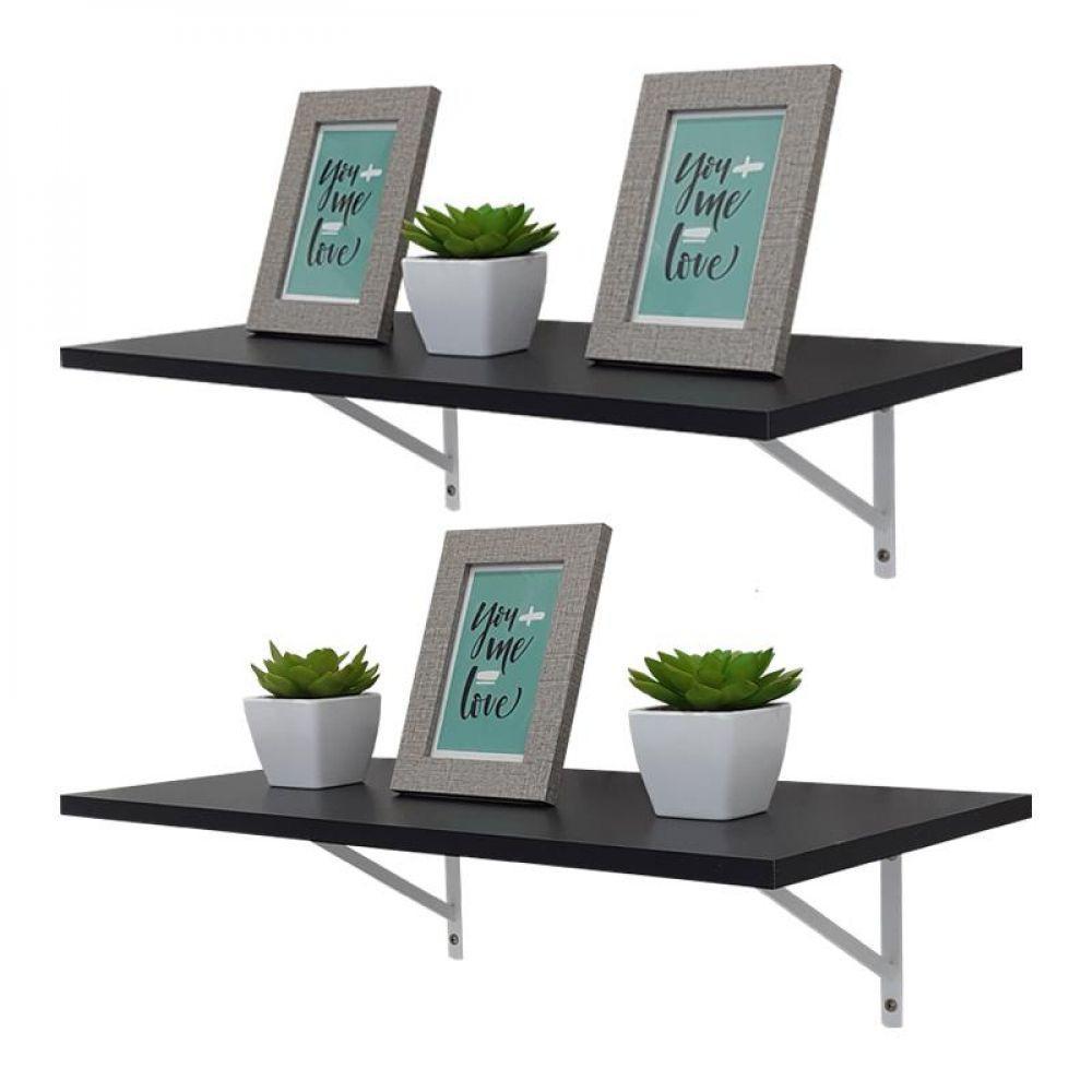 Kit 2 Prateleiras 90 X 30cm Preta Com Mão Francesa - 1