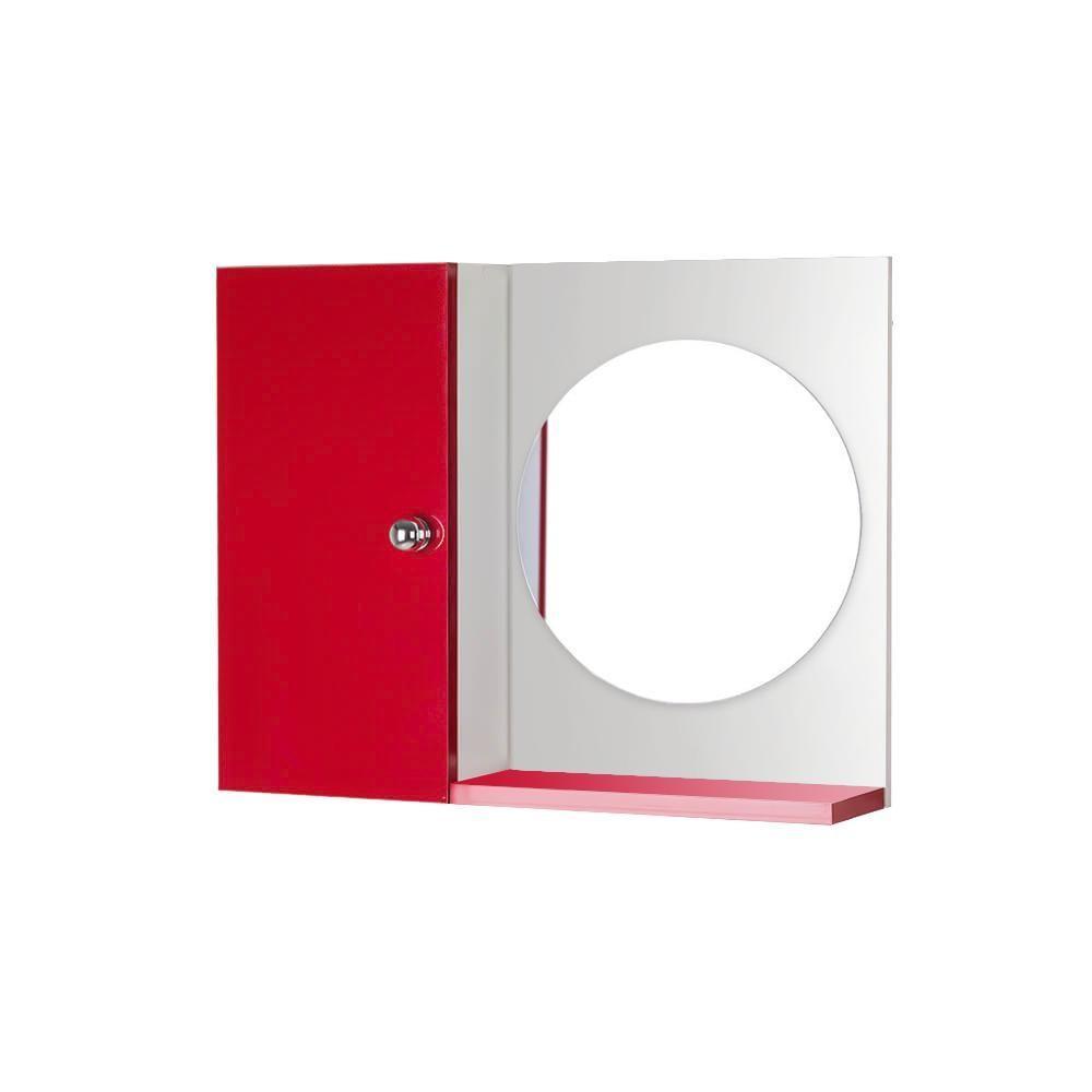 Armário para Banheiro com Espelho Redondo Vermelho - 1
