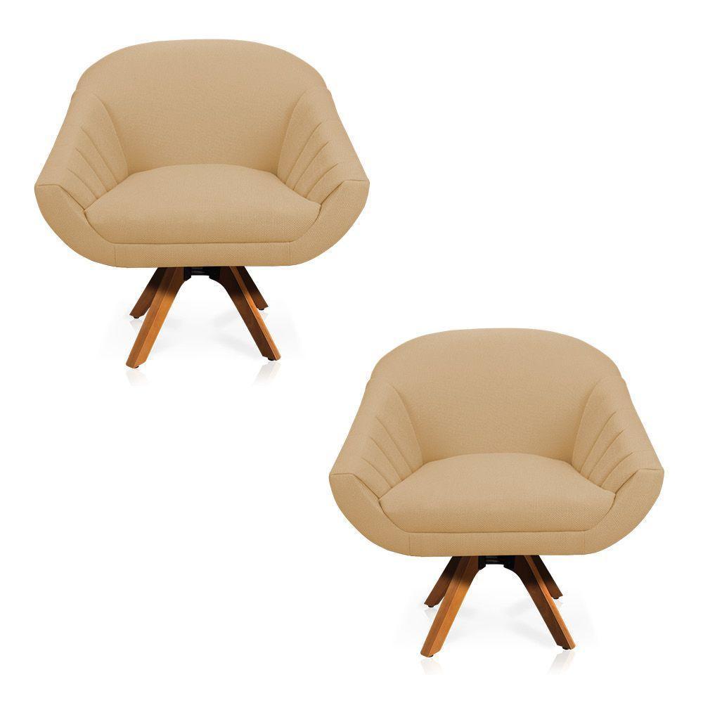 Kit 02 Poltronas Giratória Giovana Linho Mm30 A27 Areia - 1