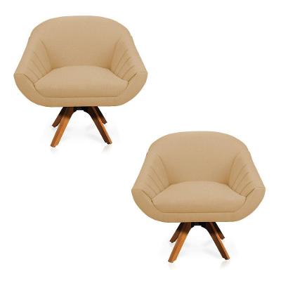 Kit 02 Poltronas Giratória Giovana Linho Mm30 A27 Areia
