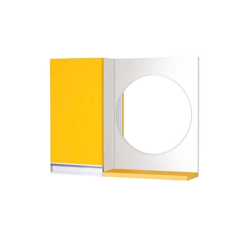Armário Banheiro com Espelho Redondo Amarelo com Puxador - 1