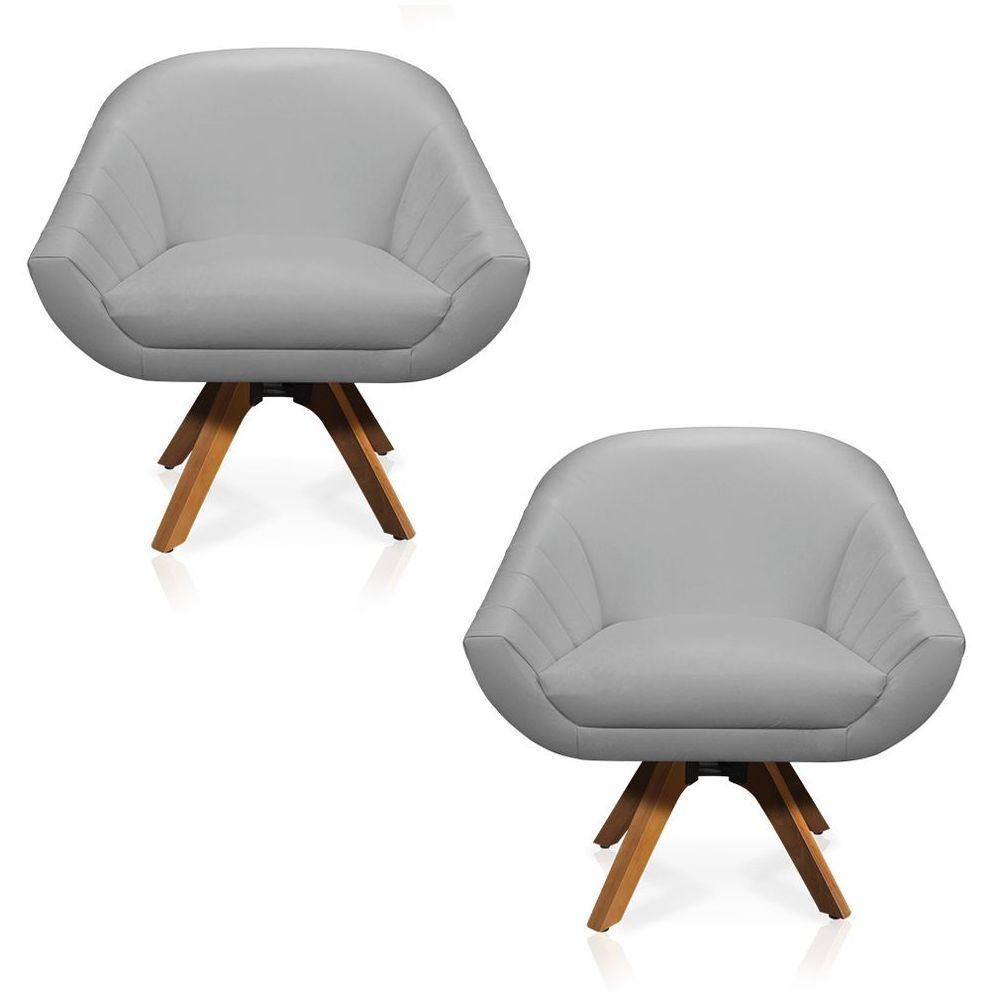 Kit 02 Poltronas GiratóRia Giovana Corino Base Madeira - 1