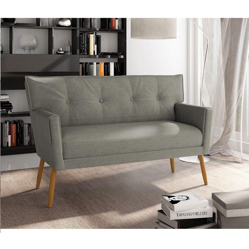 Kit 01 Namoradeira 02 Lugares E 01 Poltrona Anitta Linho Pés Palito Castanho Cor A26 Grafite - 8