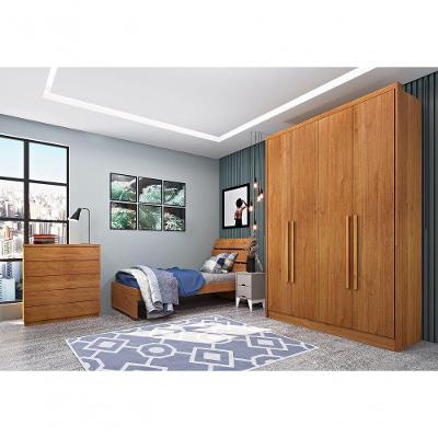 Guarda Roupa Guarda Roupa Dinamarca 4 Portas de Bater 3 Gavetas Cinamomo MDP MDF