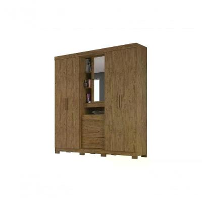 Guarda Roupa Casal 4 Portas C/Espelho E 3 Gavetas Castanho