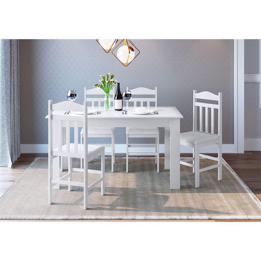 Conj Mesa Jantar Fixa 4 Cadeiras c/ Assento Estofado Branco - 1