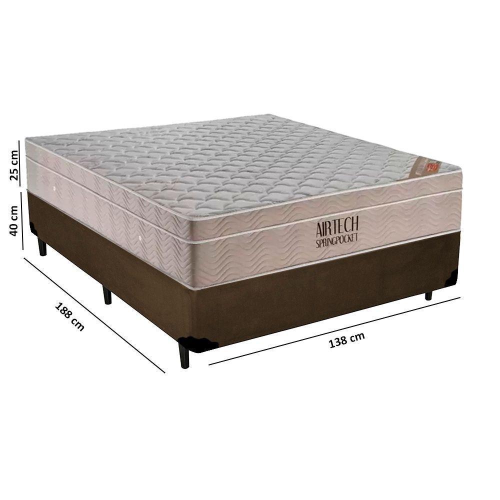 Cama Box Casal Sintético + Colchão Casal Ortobom Airtech Molas Superpocket (65x138x188) marrom - 6