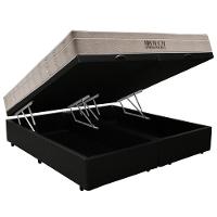Cama Box Baú King Sintético Bipartido + Colchão Ortobom Airtech Molas Ensacadas 65x193x203 Preto