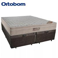 Cama Box Baú King Suede Bipartido + Colchão Ortobom Airtech Molas Ensacadas 65x193x203 Cor:marrom