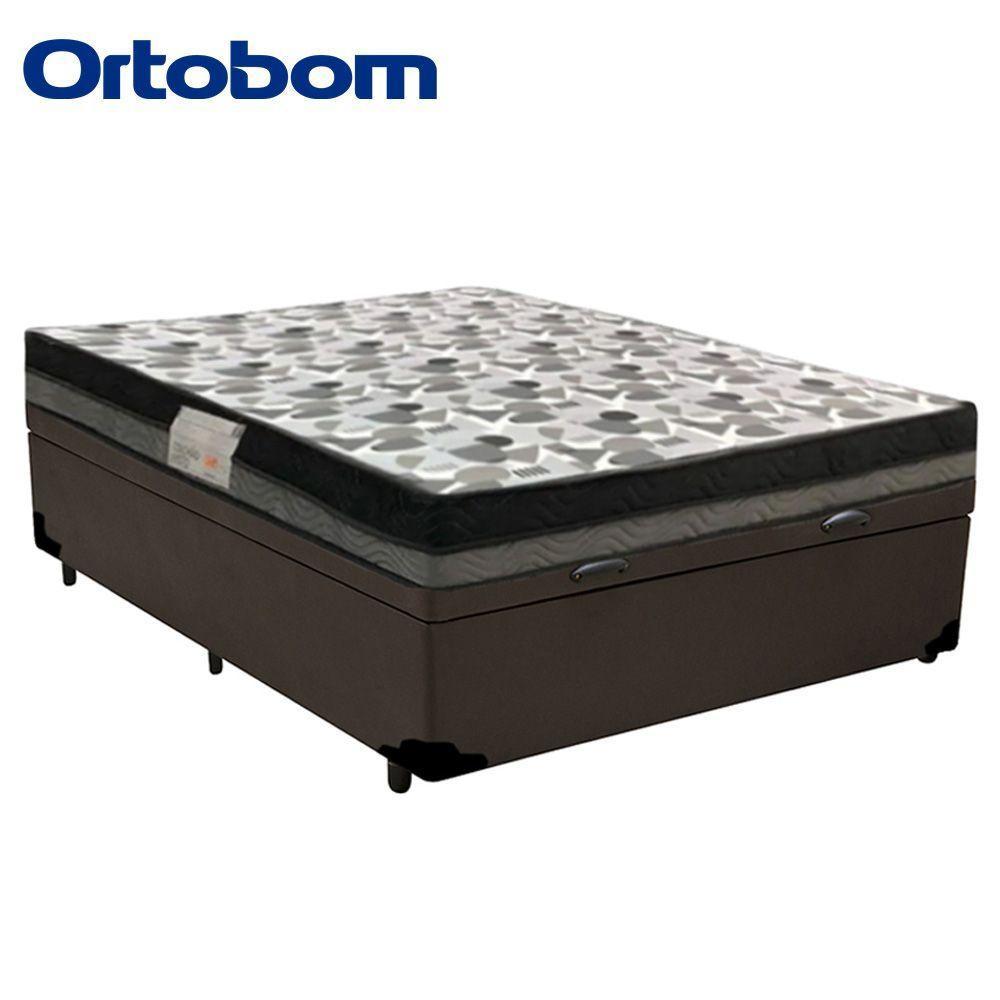 Cama Baú Casal Sintético + Colchão Casal Ortobom Iso Dupla Face 60x138x188 marrom - 3