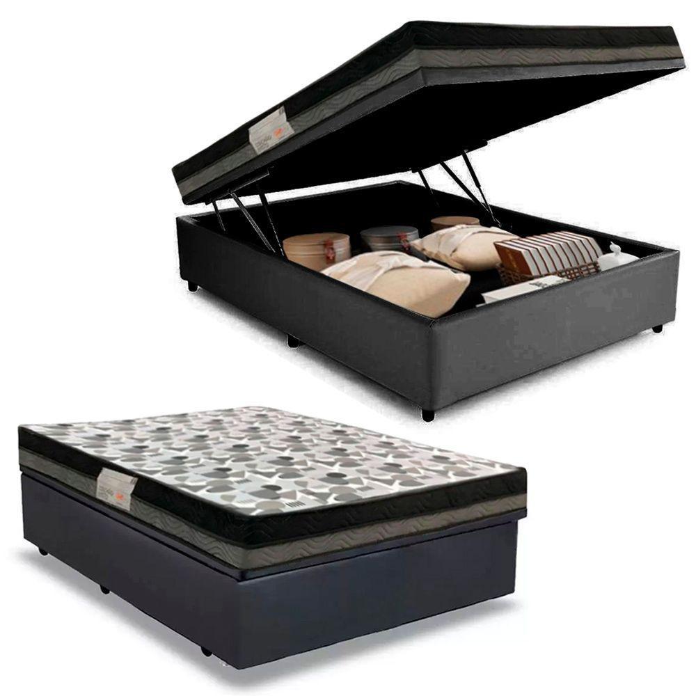 Cama Baú Casal Sintético + Colchão Casal Ortobom Iso Dupla Face 60x138x188 Cor:cinza - 1