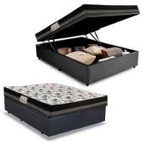 Cama Baú Casal Sintético + Colchão Casal Ortobom Iso Dupla Face 60x138x188 Cor:cinza - 1