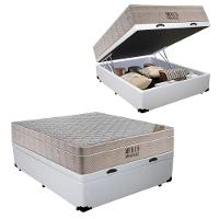 Cama Baú Casal Sintético + Colchão Casal Ortobom Airtech Molas Springpocket (65x138x188) Branco - 1