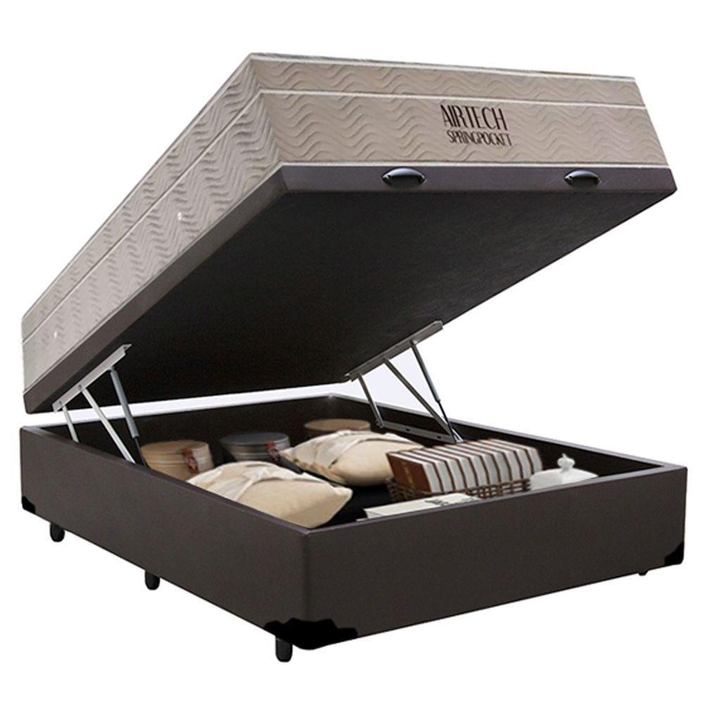 Cama Baú Casal Sintético + Colchão Casal Ortobom Airtech Molas Superpocket (65x138x188) marrom - 4