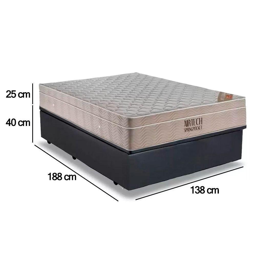 Cama Baú Casal Sintético + Colchão Casal Ortobom Airtech Molas Springpocket (65x138x188) Cinza - 6
