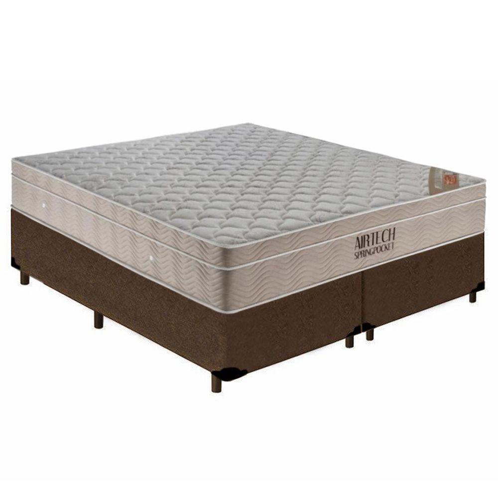 Cama Box King Bipartido Suede + Colchão Ortobom Airtech Molas Ensacadas 65x193x203 Cor:marrom - 1
