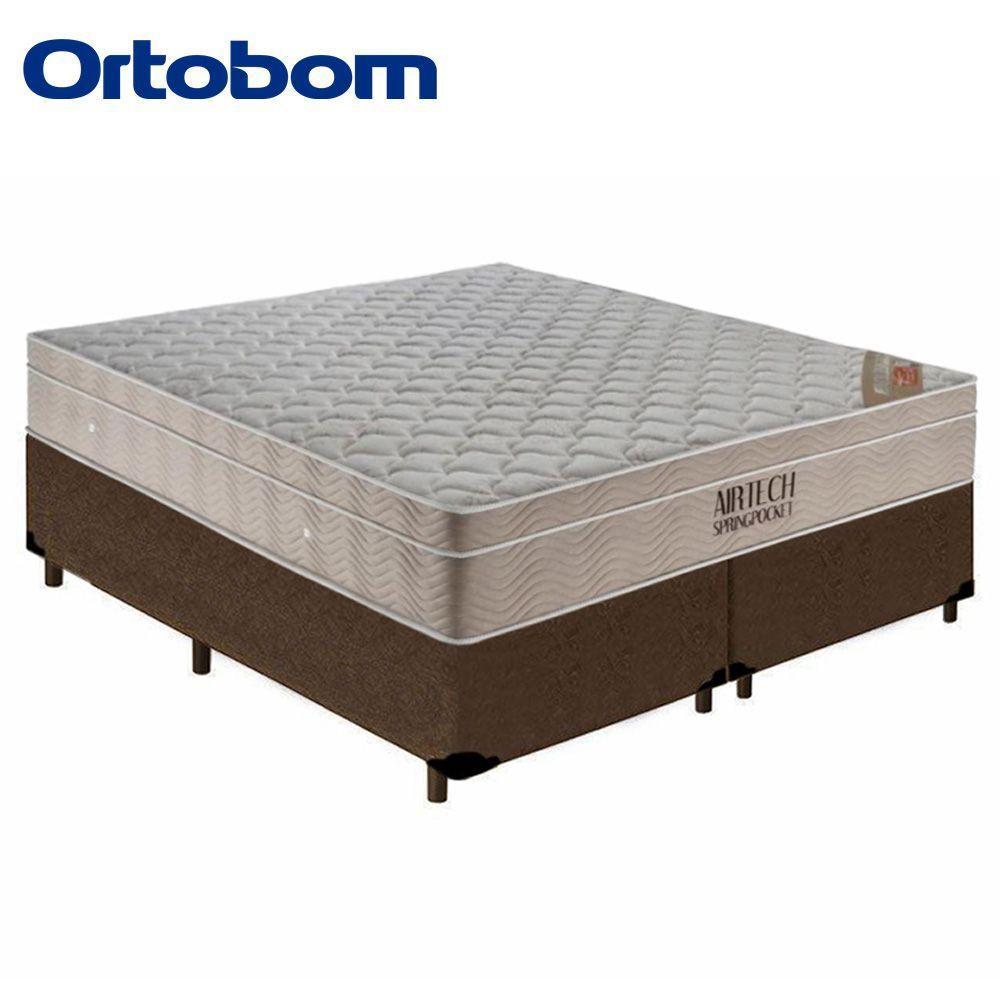 Cama Box Queen Bipartido Suede + Colchão Ortobom Airtech Molas Ensacadas 65x158x198 Cor:marrom - 3