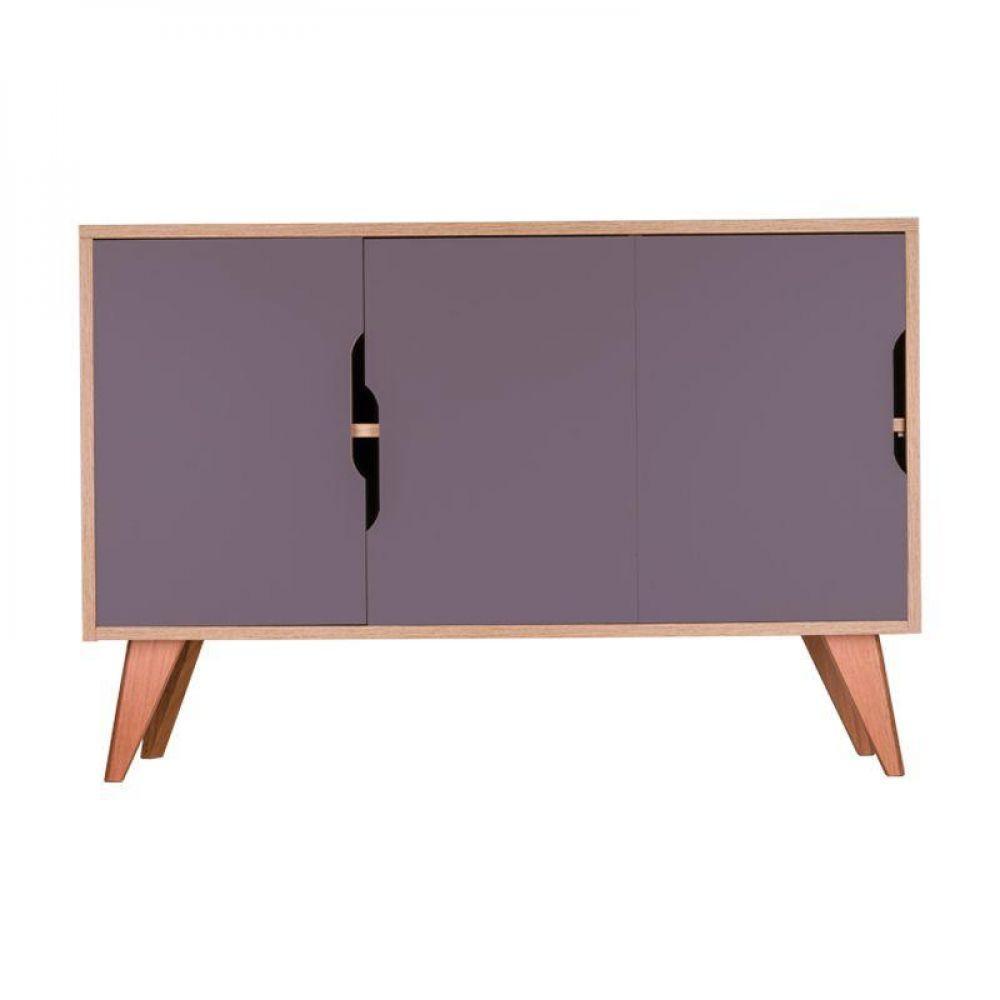 Buffet Aparador Retrô Com 3 Portas Murano Carvalho E Cinza - 1