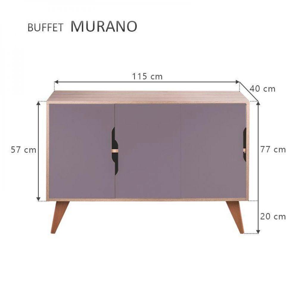 Buffet Aparador Retrô Com 3 Portas Murano Carvalho E Cinza - 2