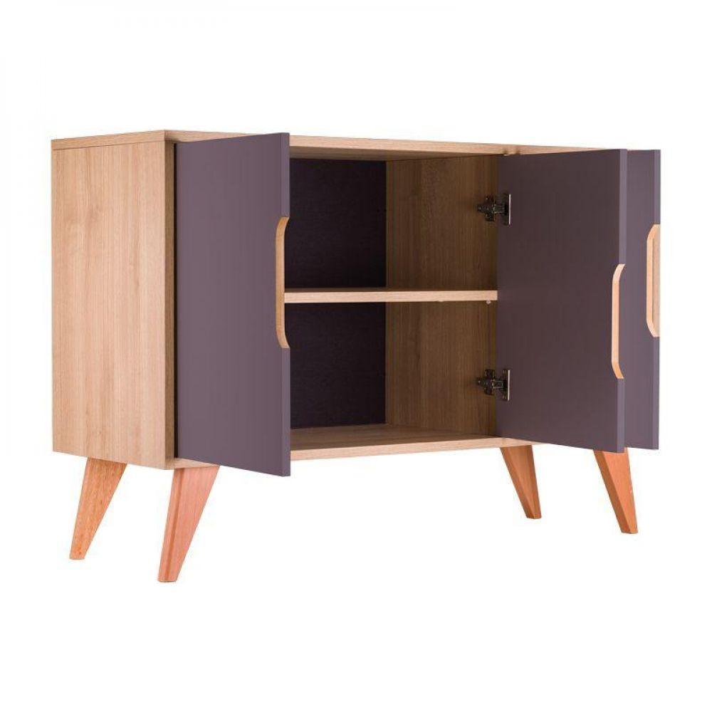 Buffet Aparador Retrô Com 3 Portas Murano Carvalho E Cinza - 3