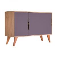 Buffet Aparador Retrô Com 3 Portas Murano Carvalho E Cinza