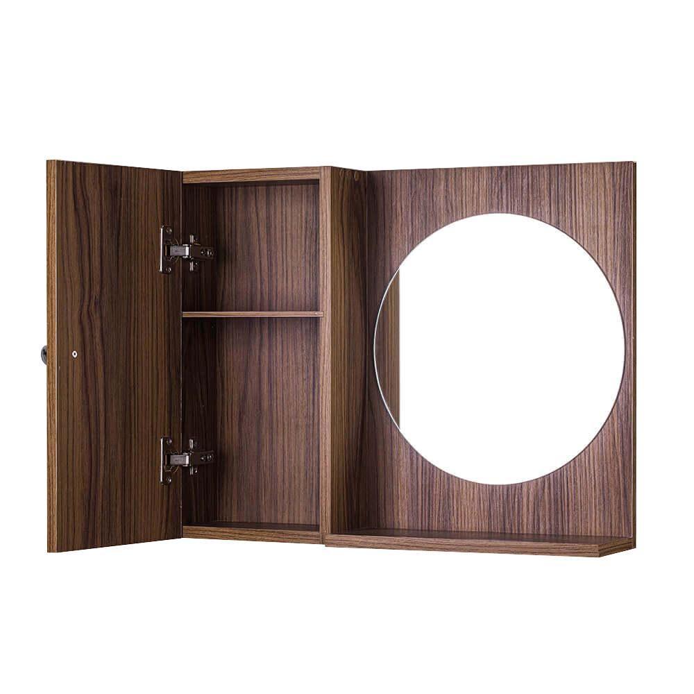 Armário para Banheiro com Espelho Redondo Madeira Escura - 3