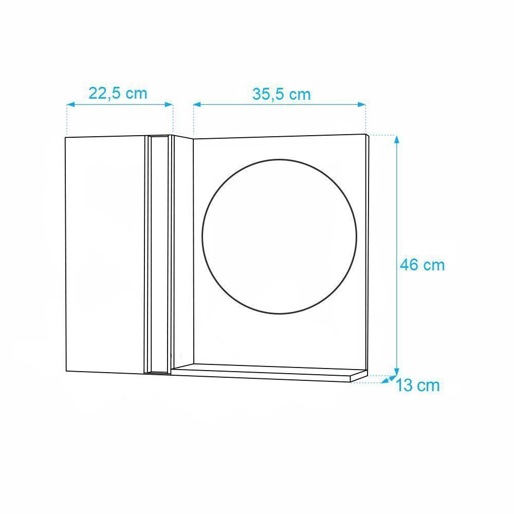 Armário Banheiro com Espelho Redondo Preto e Branco Barra - 2