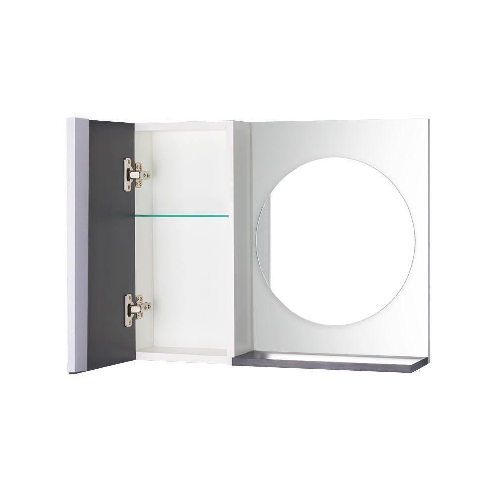 Armário Banheiro com Espelho Redondo Preto e Branco Barra - 4