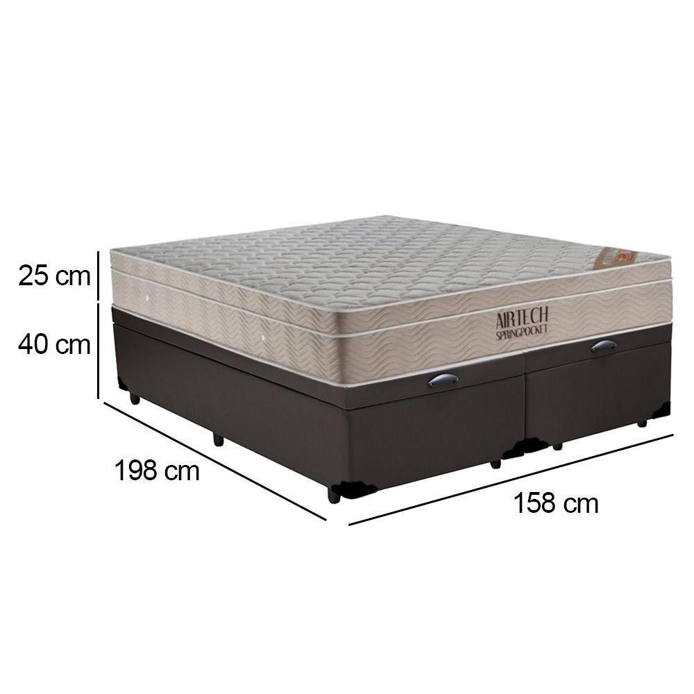 Cama Box Baú Queen Sintético Bipartido + Colchão Airtech Molas Ensacadas 65x158x198 Cor:marrom - 6