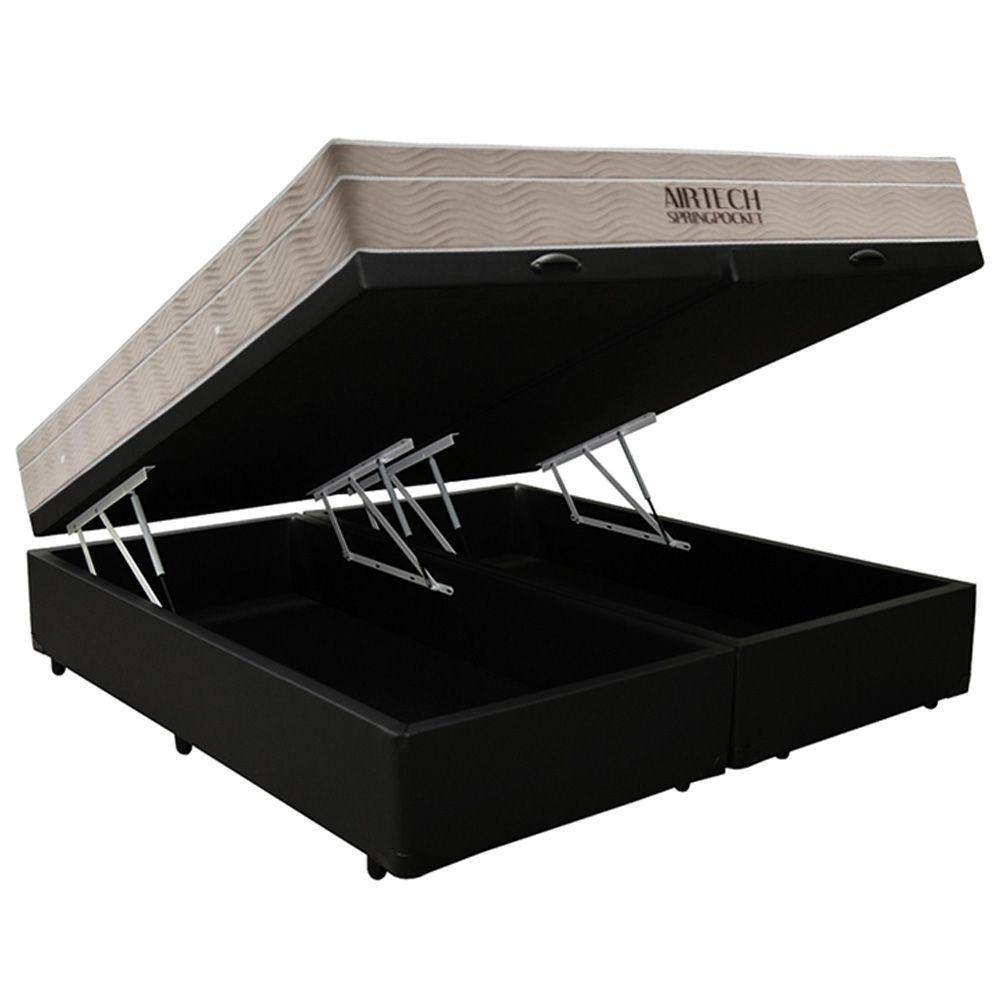 Cama Box Baú King Sintético Bipartido + Colchão Ortobom Airtech Molas Ensacadas 65x193x203 Cor:preto - 4