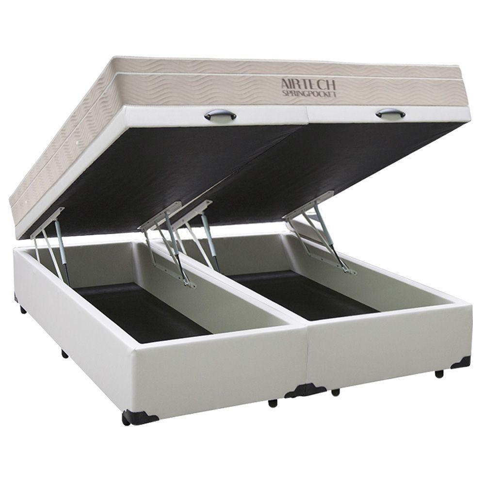 Cama Box Baú King Sintético Bipartido + Colchão Ortobom Airtech Molas Ensacadas 65x193x203 Branco - 3