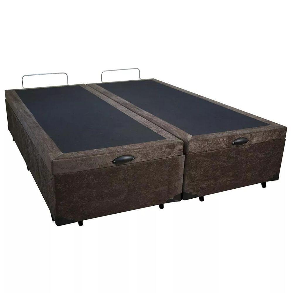 Cama Box Baú Casal Bipartido Homequeen Suede Marrom 41x138x188 - 3