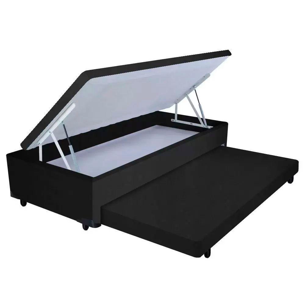 Cama Box Baú Auxiliar Solteiro Suede Espuma 8cm 45x88x188 Preto - 1