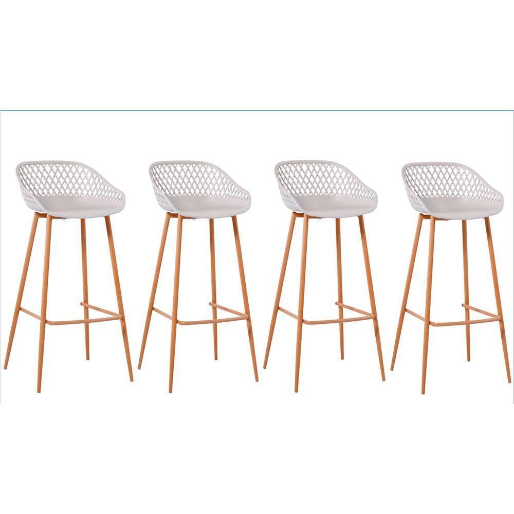 Kit Com 4 Banquetas Monaco Assento Em Polipropileno E Base Em Aço Fratini Nude - 1