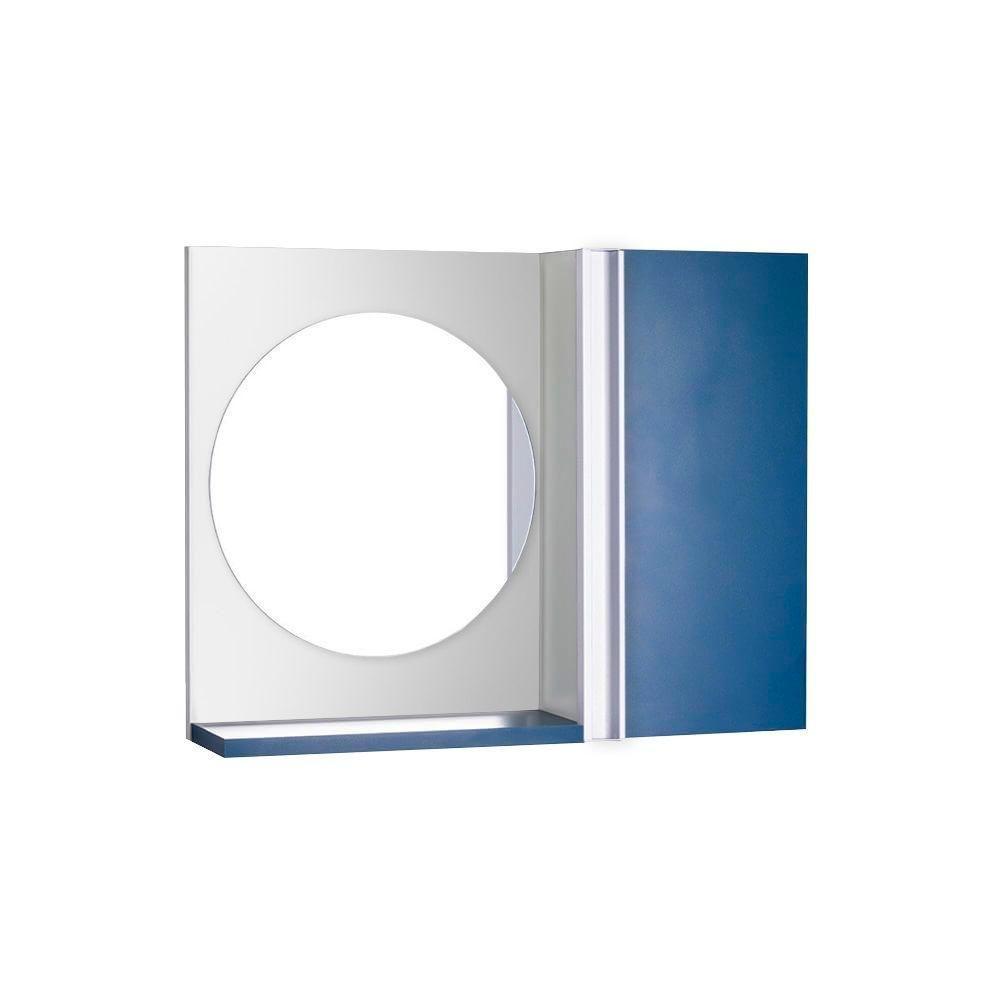 Espelho Redondo para Banheiro com Armário Azul com Barra - 1