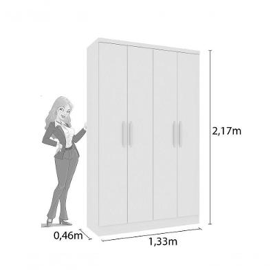 Guarda Roupa Amsterdam 4 Portas Articuladas 2 Gavetas Neve MDF