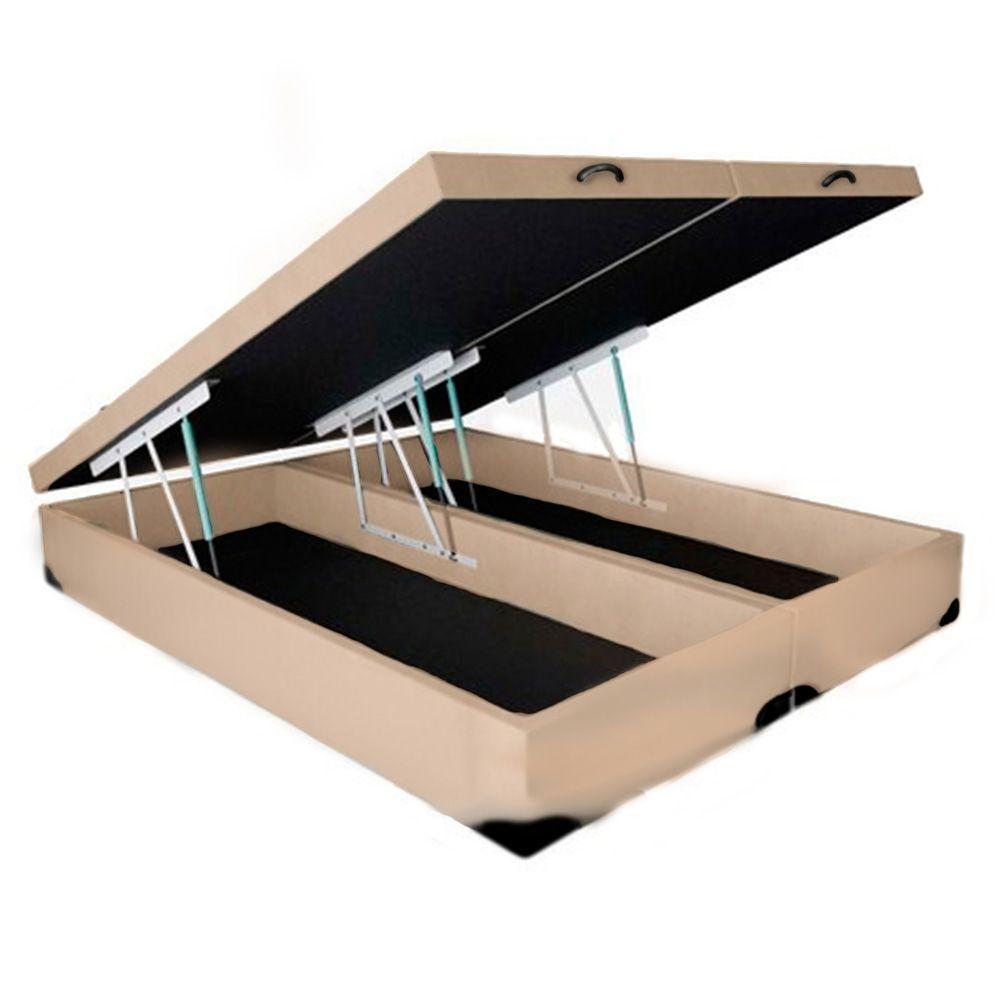Cama Box Baú Queen Bipartido Homequeen Sintético Bege 41x158x198 - 1