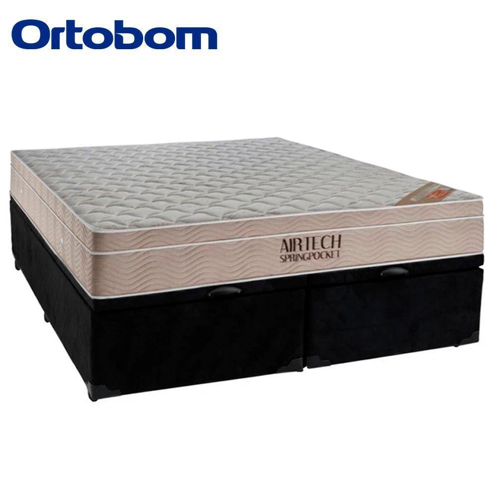 Cama Box Baú King Suede Bipartido + Colchão Ortobom Airtech Molas Ensacadas 65x193x203 Cor:preto - 4