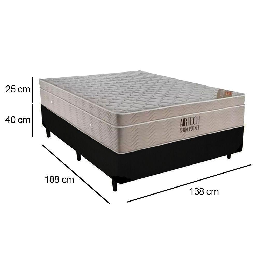 Cama Box Casal Suede + Colchão Casal Ortobom Airtech Molas Springpocket (65x138x188) Preto - 5