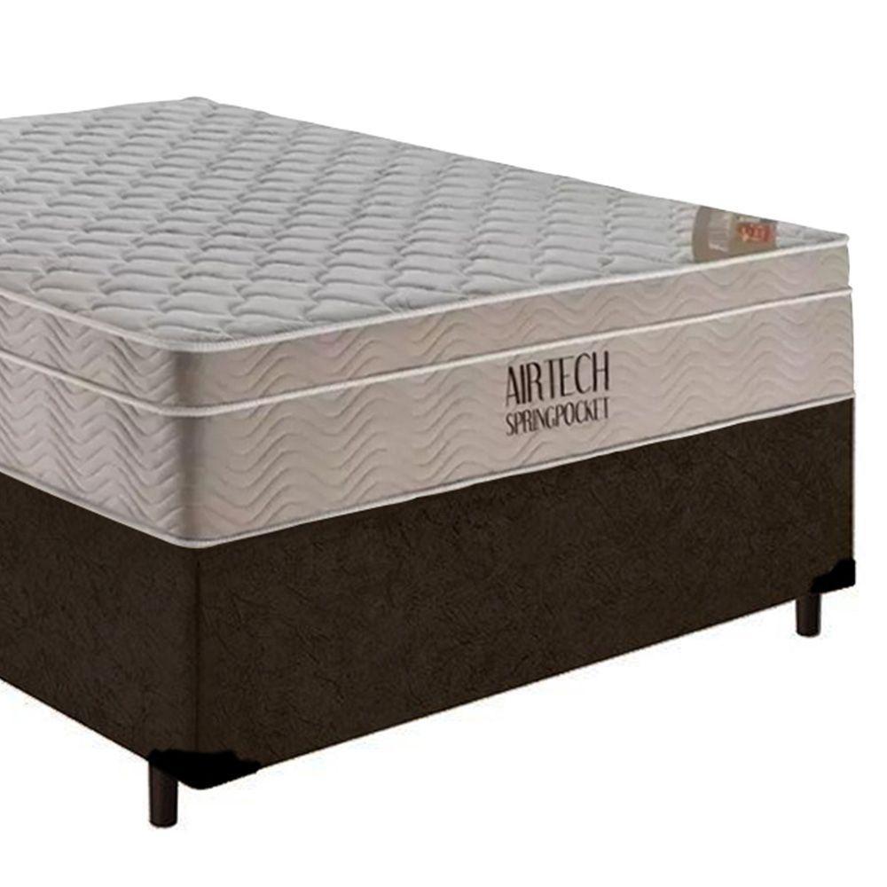 Cama Box Casal Suede + Colchão Casal Ortobom Airtech Molas Superpocket (65x138x188) marrom - 3